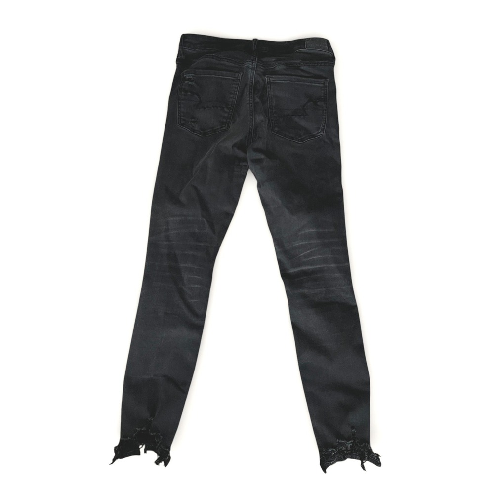 American Eagle Next Level Stretch Skinny Jeans Black Distressed Womens 6 - Picture 2 of 6